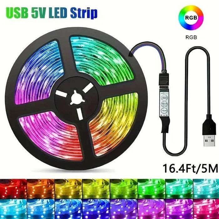 Banda LED USB cu schimbare de culoare, cu control prin comutator, rgb.