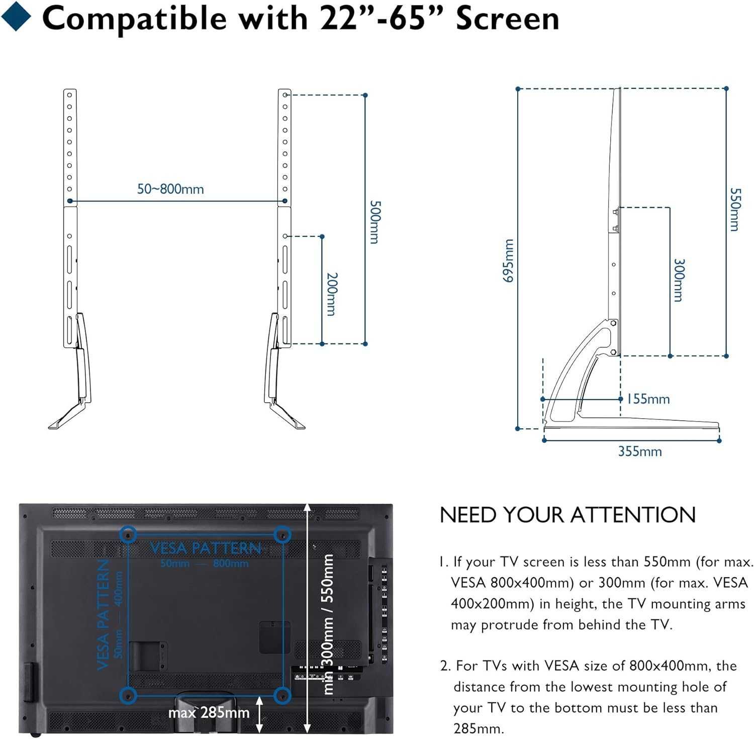 Suport TV Monitor 22-65 inch pana 50 kg Max.VESA 800x400mm