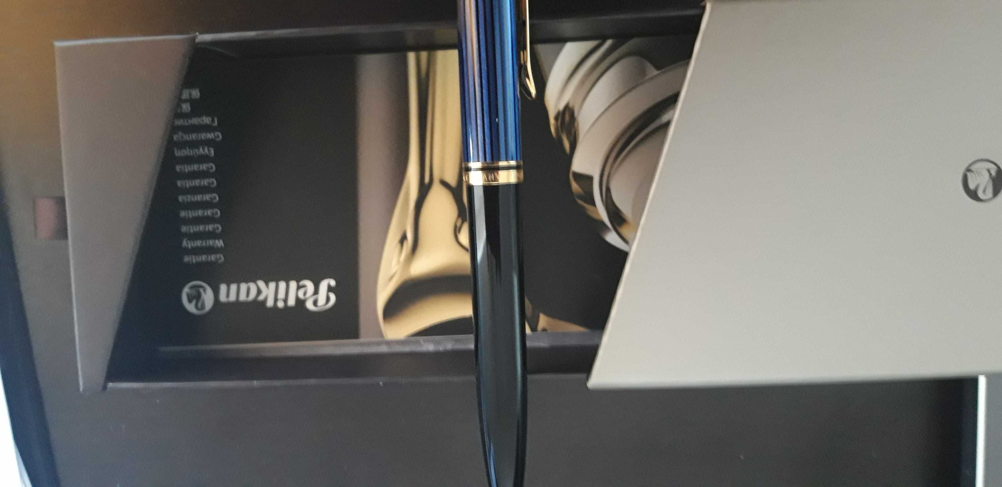 Pix Pelikan Souveran K600, negru-albastru, placat Au 24k, nou.