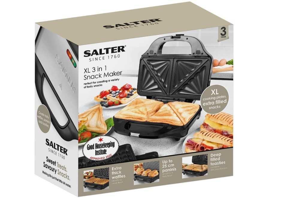 Sandwich Maker 3 in 1 Salter EK2143 vafe, panini 900W NOU Sigilat