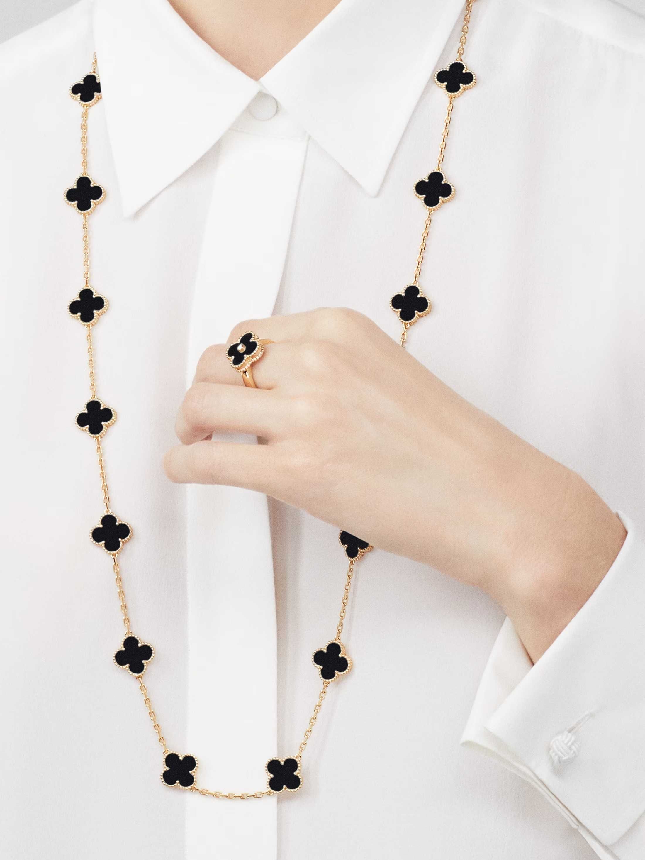 Van Cleef & Arpels VCA Gold Black Onyx Diamond Alhambra Дамски Пръстен