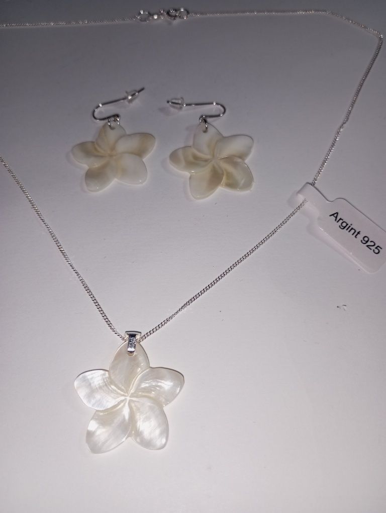 Set cercei și colier argint 925 și sidef natural