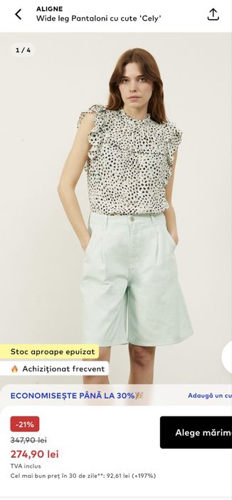 Pantaloni denim bermude dama verde pastel