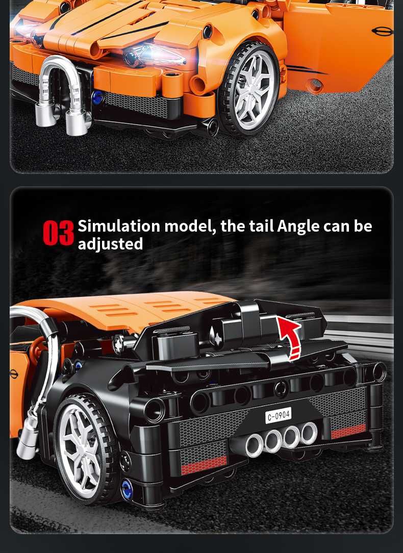 NOU LEGO Replica Bugatti Veyron, 388 piese, portocalie