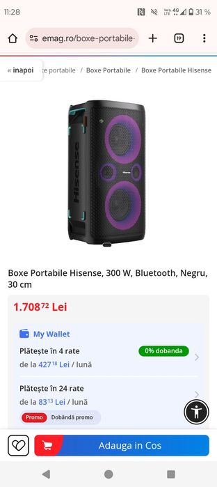 Boxa portabila HISENSE Party Rocker One, 300W RMS, Bluetooth, IPX4, ne