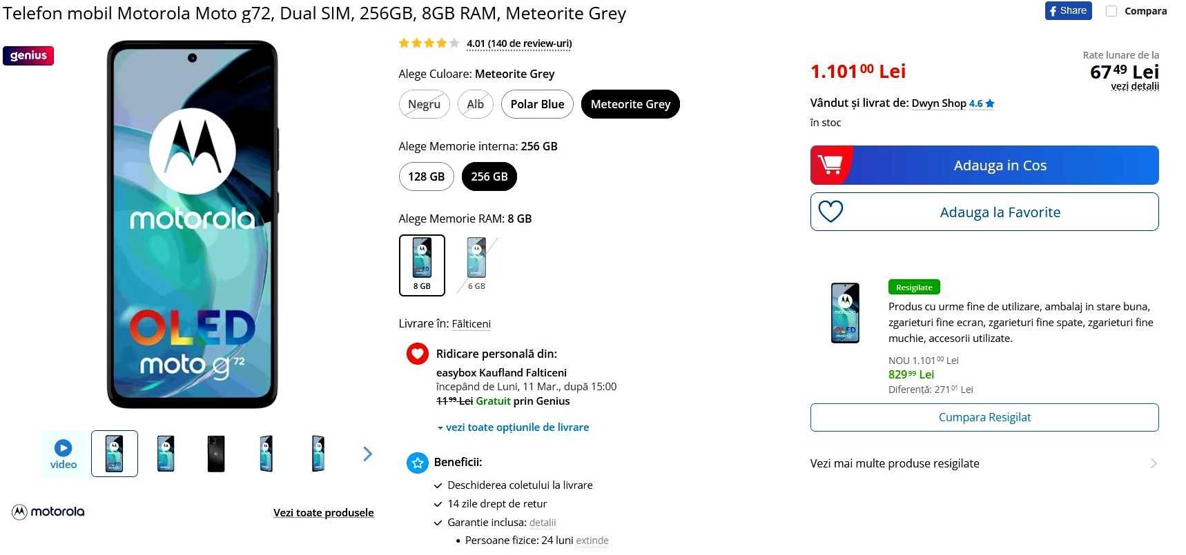 Smartphone Motorola Moto g72 Dual SIM 256GB 8GB RAM nou garantie 2 ani