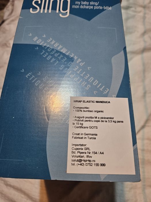 Wrap elastic manduca albastru nefolosit,