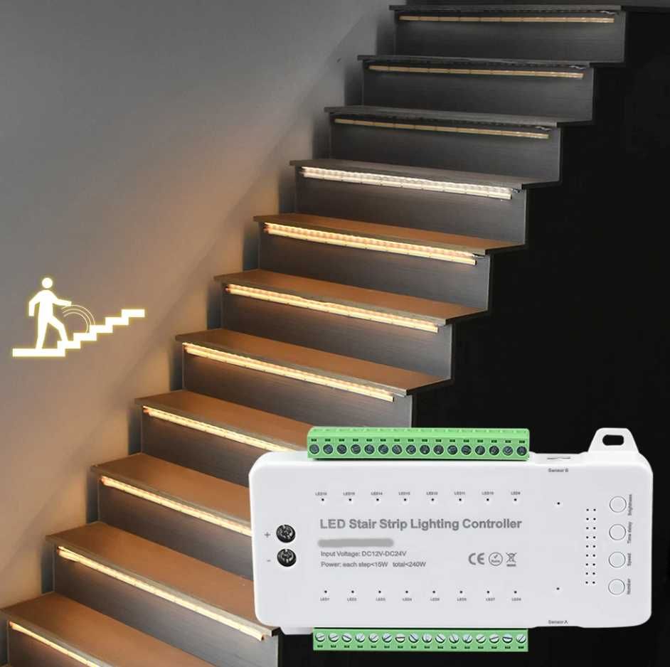 Kit Iluminat Inteligent Scari trepte Cu Senzori banda LED, alimentator