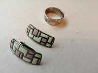 Продам серебряный набор серьги и кольцо с эмалью