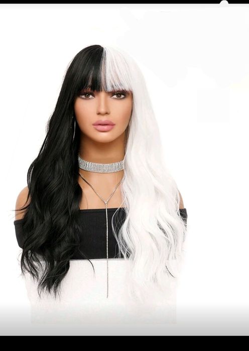 Перука Черно-бяла дълга