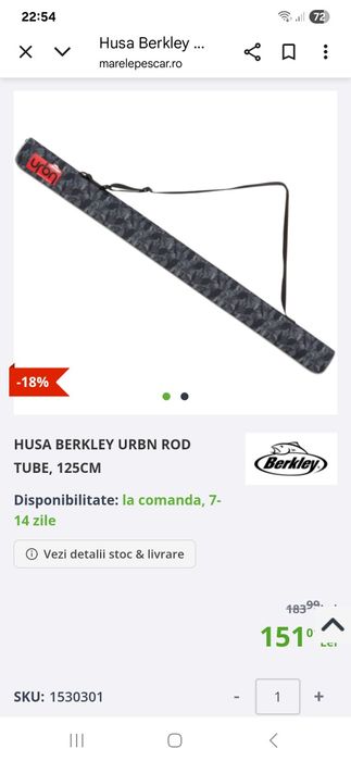Husa Berkley URBN Rod Tube 125cm Grey Camo