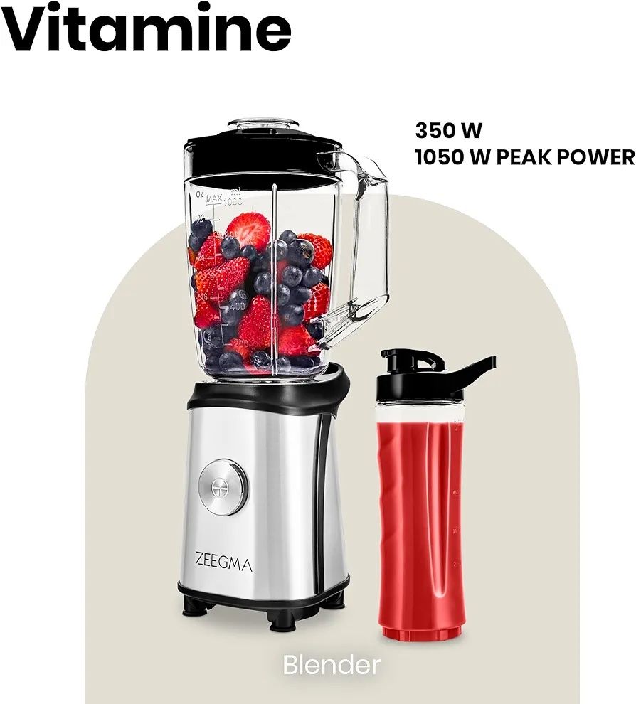 Блендер Zeegma Vitamine, Мелничка за кафе,1050W,Кана1л,2 бутилки 600мл