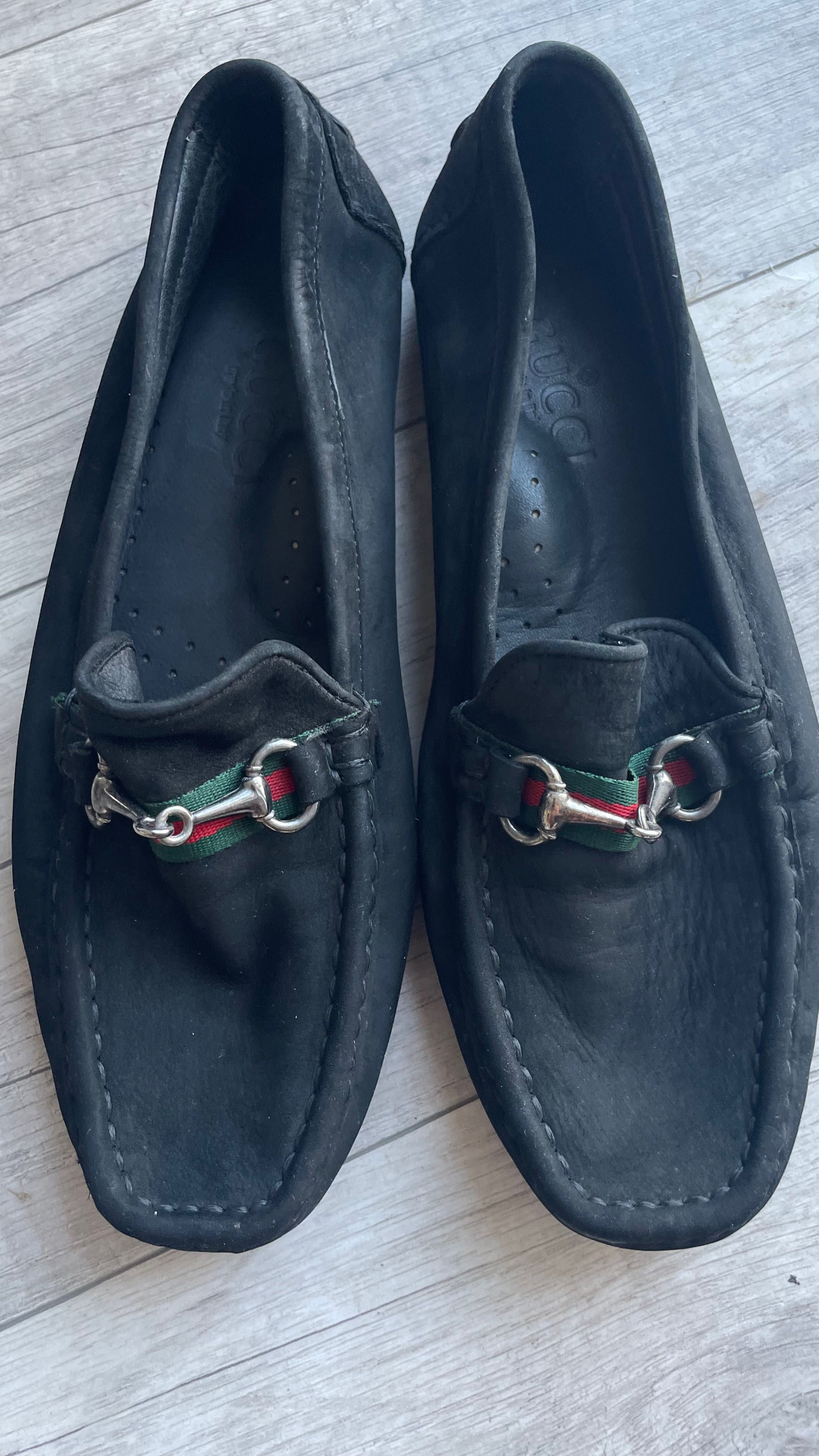 Mocasini Gucci din piele nabuc negri