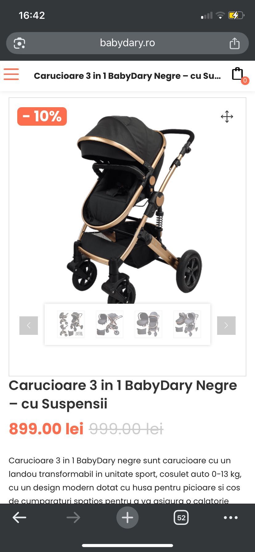 Carucioare 3 in 1 BabyDary Negre – cu Suspensii