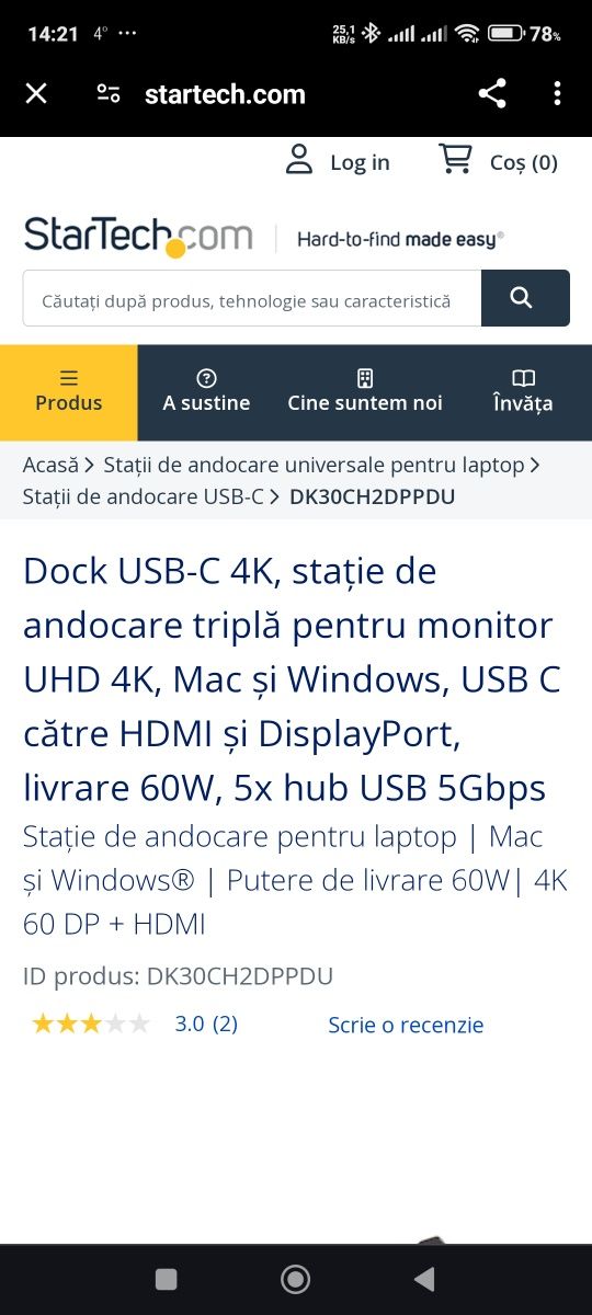 Dock usb-c 4k stație andocare tripla