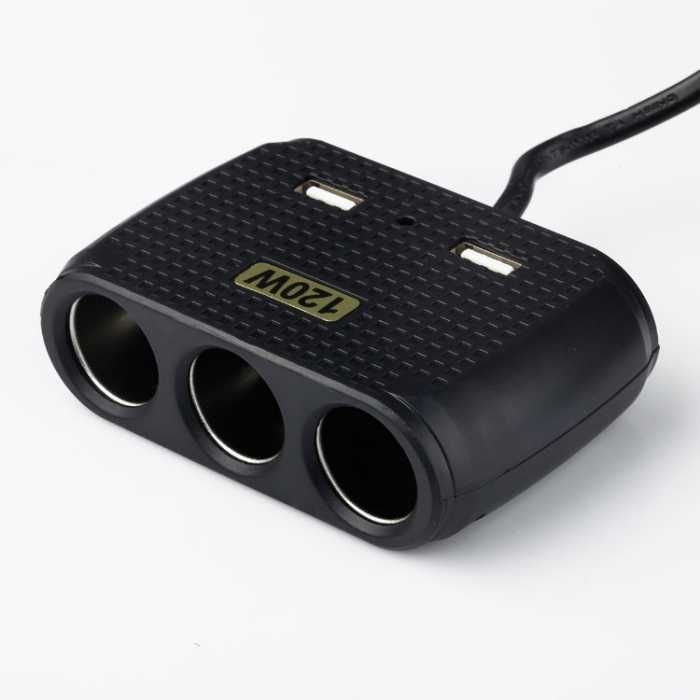 Разклонител с 3 гнезда за запалка и 2 USB порта - 1512