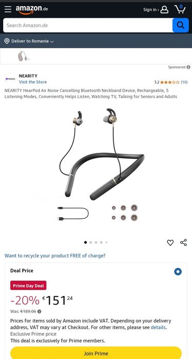 Nearity HearPod Air căști Bluetooth TV  wireless aparat auditiv senior