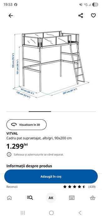 Pat suspendat Ikea Vitval