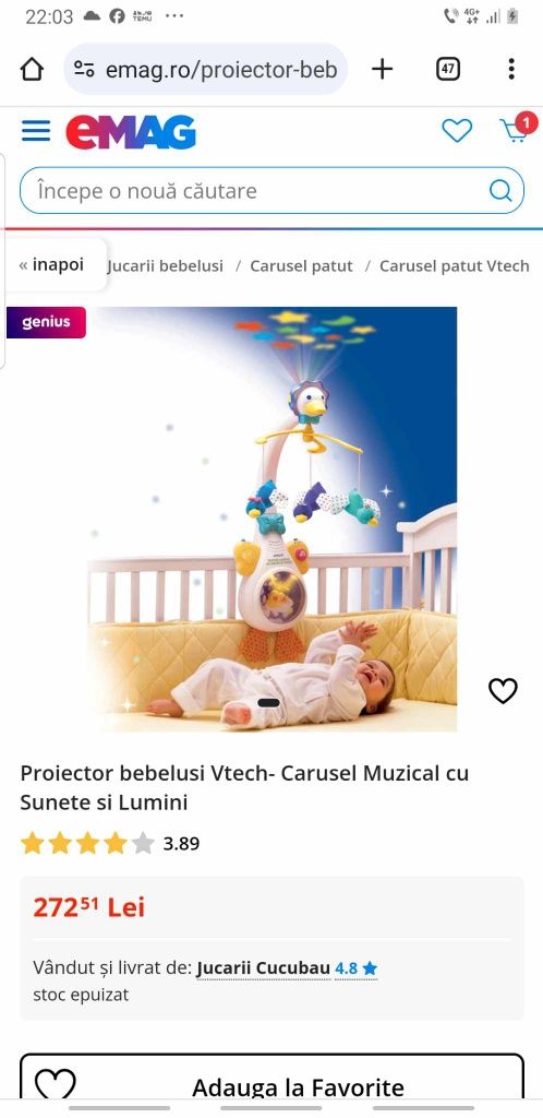 Carusel muzical V-tech cu proiector si lumini