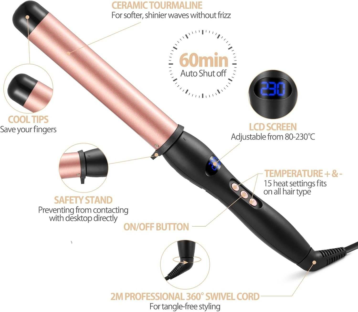 Haglater Curling Wand Бързо нагряваща се керамична маша за коса 32 мм
