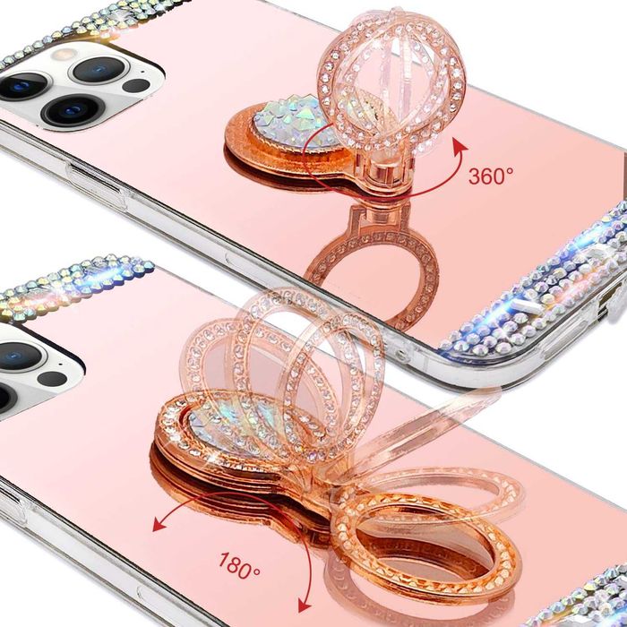 Husa Oglinda + pietricele + inel iPhone 13,13 Mini, 13 Pro, 13 Pro Max