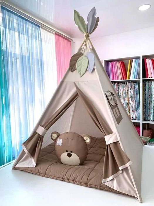 Вигвам детский с ковриком и подушкой игрушкой. Игровая палатка