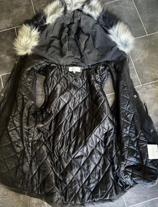 Дамски нов дънков елек с пух