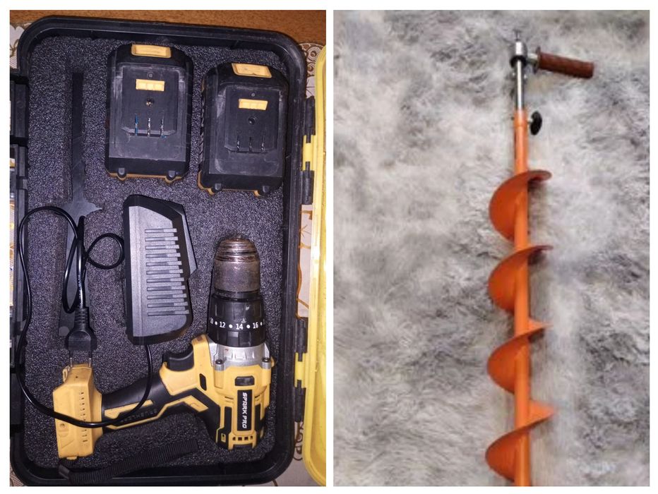 Продам шуруповерт с шнеком на 130 и адаптером.