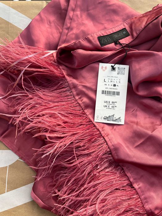 Нови рокли Zara с пера L размер, плисирана синя рокля Mango S