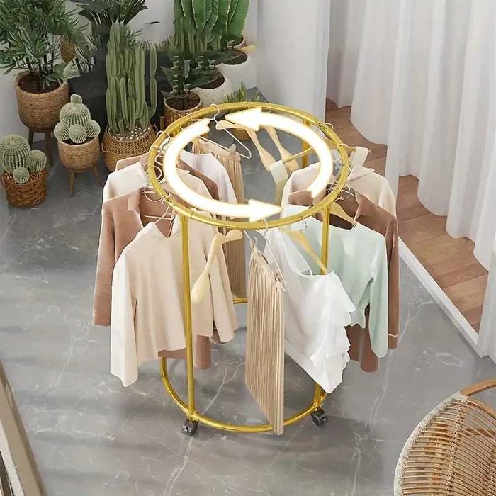 Suport rotund din oțel Inoxidabil pentru haine, cu roti, cromat