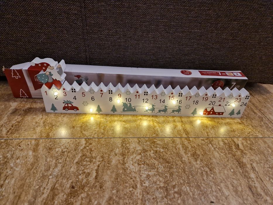 Calendar Advent din lemn cu led - decorațiune Crăciun