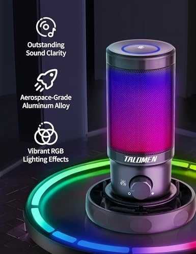 Професионален микрофон за подкасти и YouTube с RGB светлини поп филтър