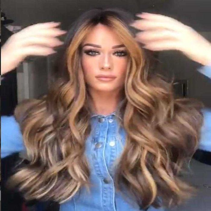 Peruca par ondulat mediu lung brunet Ombre par natural