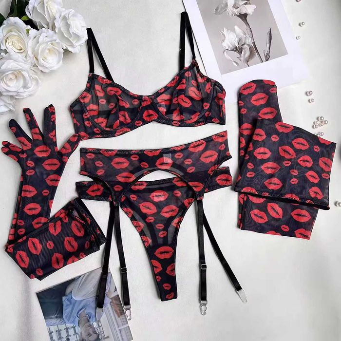 Lenjerie sexy cu imprimeu cu Pupici, 5 piese, pentru femei, S,M,LXL