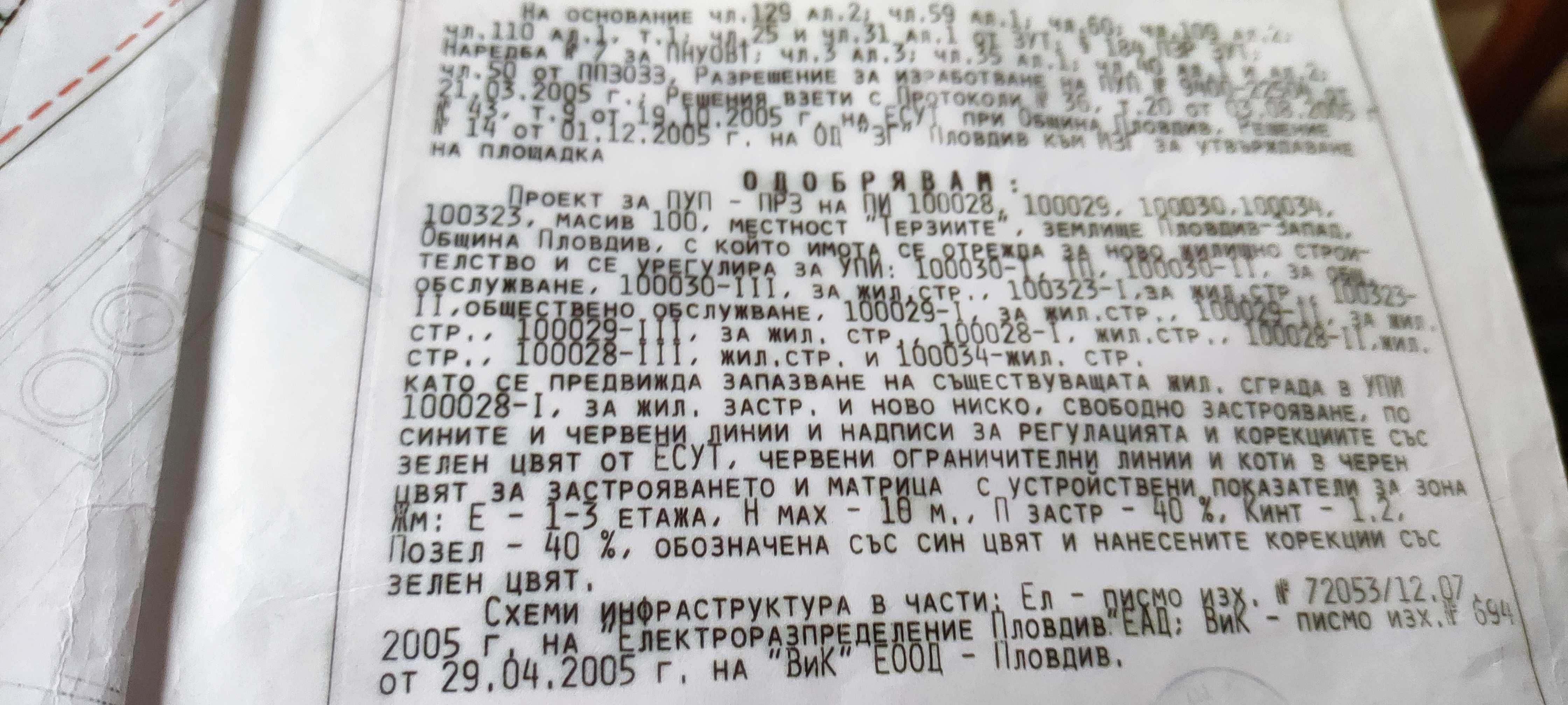 Продавам УПИ гр.Пловдив Терзиите район Западен