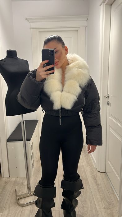 Geaca puf, blana naturala, scurta fermoar