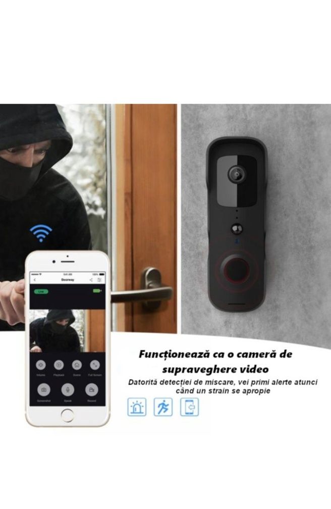 Videointerfon Tuya  Pes Holding®, Wifi cu inregistrare, sonerie inteli