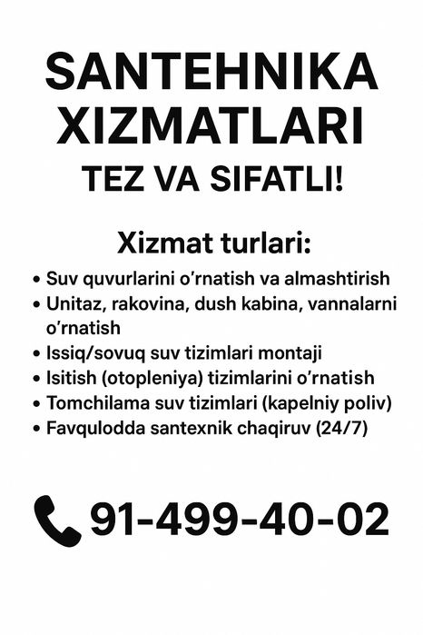 Santexnika xizmatlar-tez va sifatli