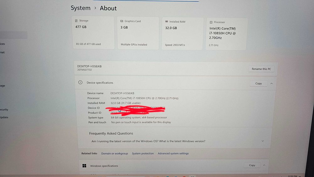 Lenovo T15p / 32Gb RAM / i7 CPU / GTX 1050