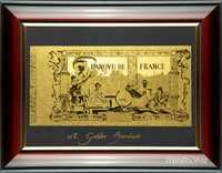 Златна банкнота 5000 Френски Франка на черен фон в рамка - Реплика