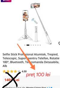 Selfie Stick Profesional Atumtek, Trepied, Telescopic, Suport pentru T