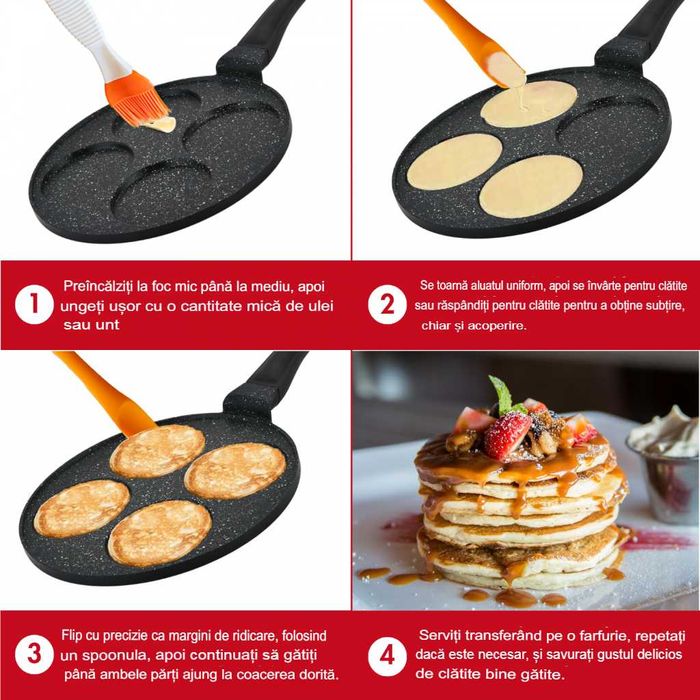 Tigaie pentru Clatite HERZBERG cu diferite forme, diametru 26 cm,negru