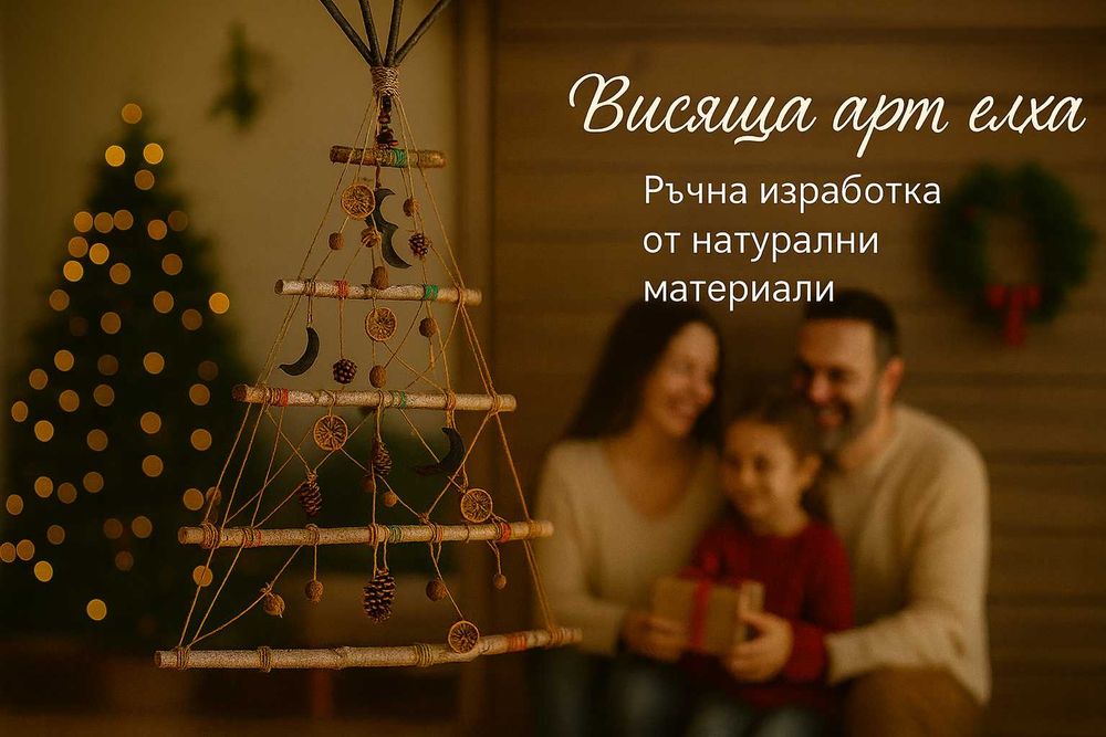 Ръчно изработена висяща коледна елха от естествени материали