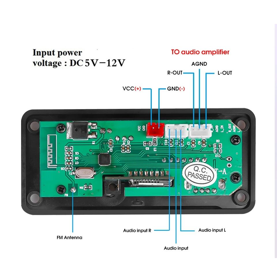 Авто AUDIO Player Bluetooth 5.0 модул за вграждане 5V-12 V,MP3/WMA/SD