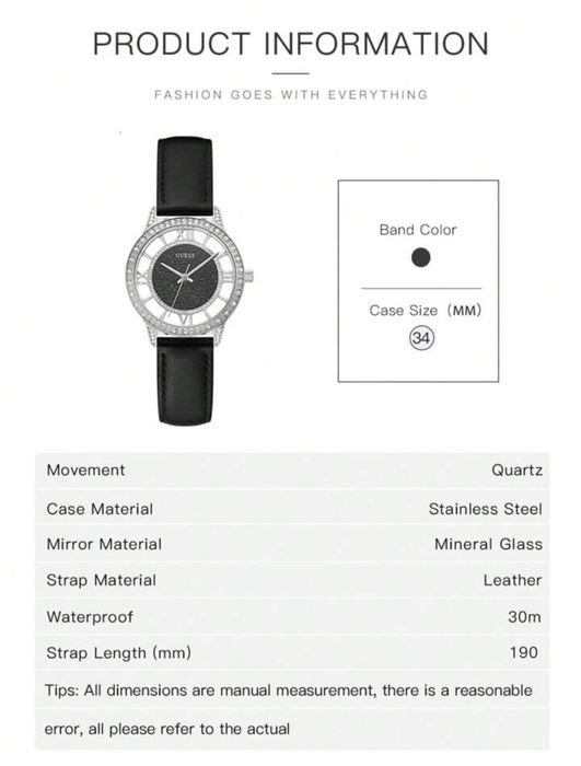 Ceas Guess Ladies, Argintiu, Cadran Perle si Strasuri, Curea Piele.Nou