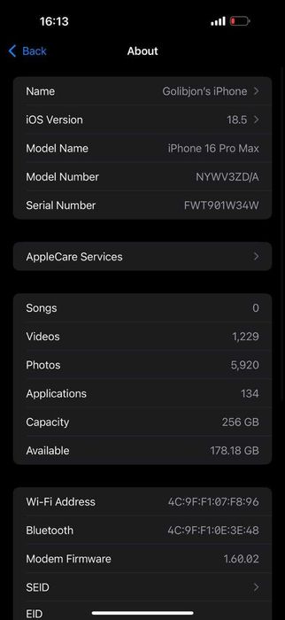 iPhone 16 Pro Max 256 Black Новый
