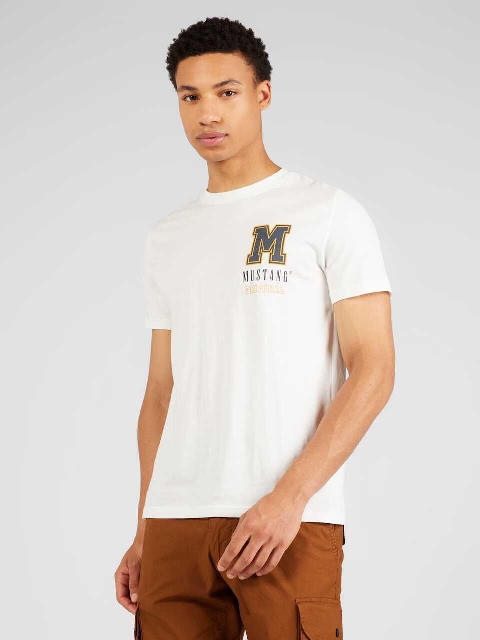 Мъжка тениска Alex Mustang, 100% памук, Бяла, XXL