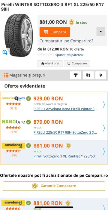 Anvelope iarna 225.50.17’ Pirelli RFT/RSC