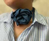 Синий (джинс) Чокер Цветок Роза женский аксессуар на шею