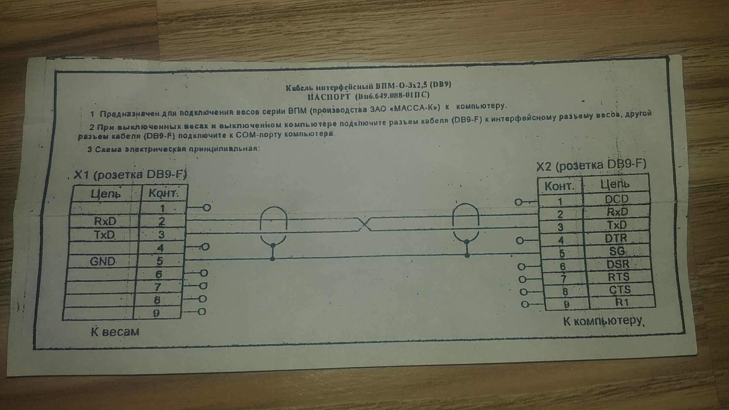 COM-Port Кабель интерфейсный ВПМ-0,3х2,5(DB9)